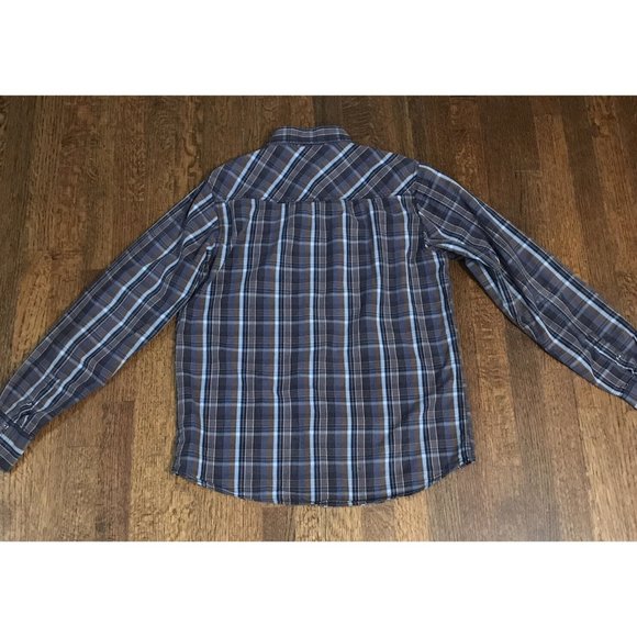 Ben Sherman Shirt Large Brown Blue Plaid Western Cowboy SmokiePearl Snaps Sz L - Picture 2 of 10